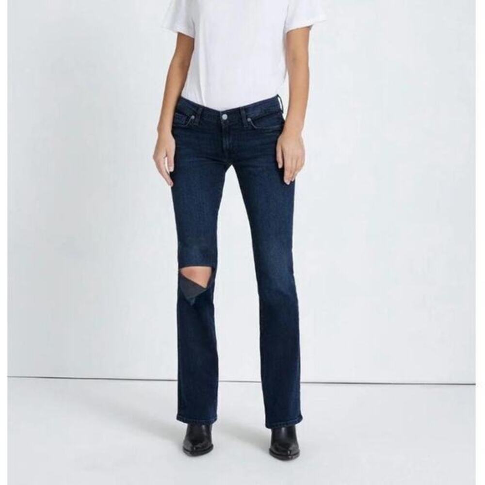 NEW 7 For All Mankind 7FAM low rise bootcut dark wash jeans knee cut out size 29